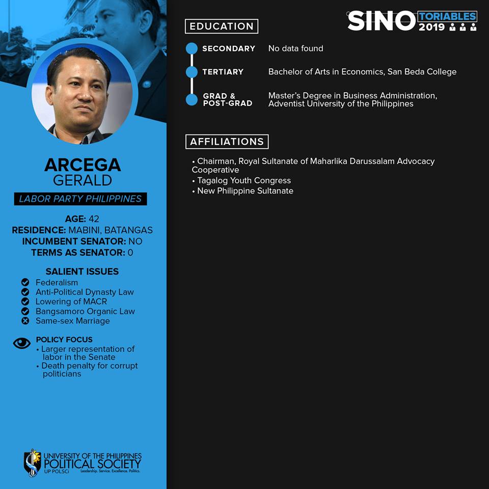 Arcega, Gerald “Senador Bitay” Balita aka Sultan Muhammad Issa (Labor ...