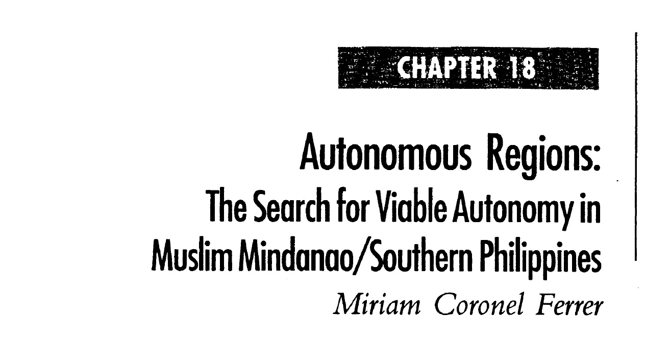 Autonomous Regions The Search for Viable Autonomy in Muslim Mindanao Southern Philippines (2006)