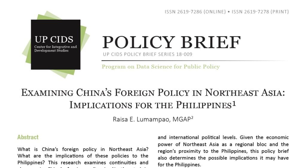Examining China's Foreign Policy in Northeast Asia Implications for the Philippines (2019)