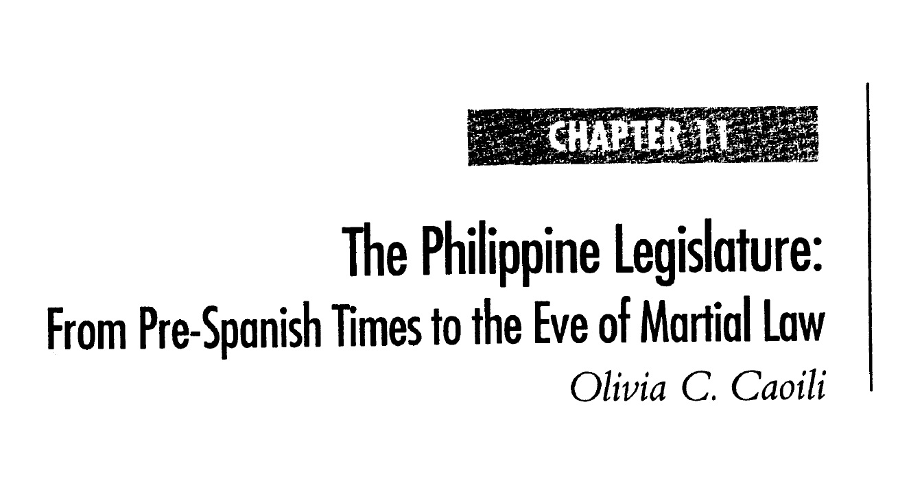 The Philippine Legislature From Pre-Spanish Times to the Eve of Martial Law (2006)