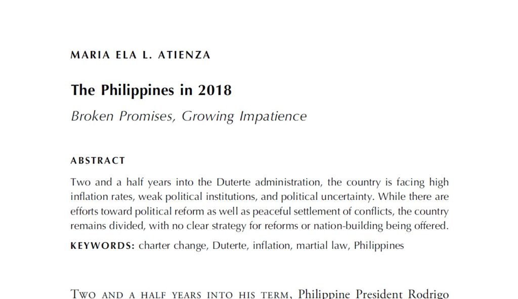 The Philippines in 2018 Broken Promises, Growing Impatience (2019)