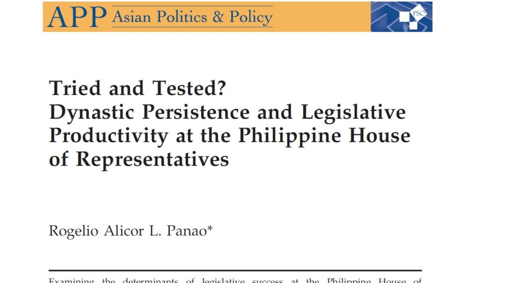 Tried and Tested Dynastic Persistence and Legislative Productivity at the Philippine House of Representatives (2016)